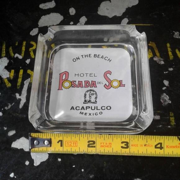 Vintage Glass Square Mid Century HOTEL Posada Del Sol ACAPULCO ashtray - Picture 6 of 7
